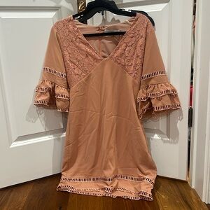 The neck ruffled sleeves dressy dress